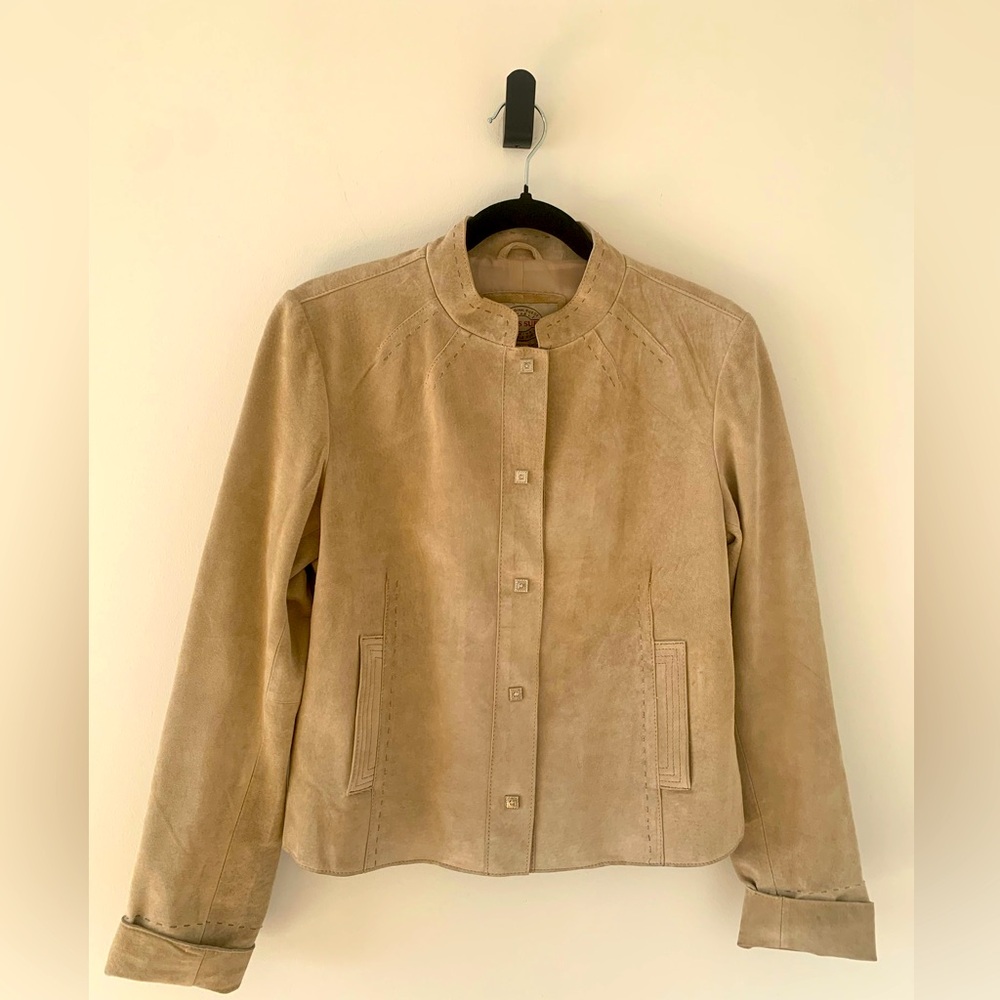 Skotts Suede Leather Tan Washable Snap Up Vintage Shirt Size M